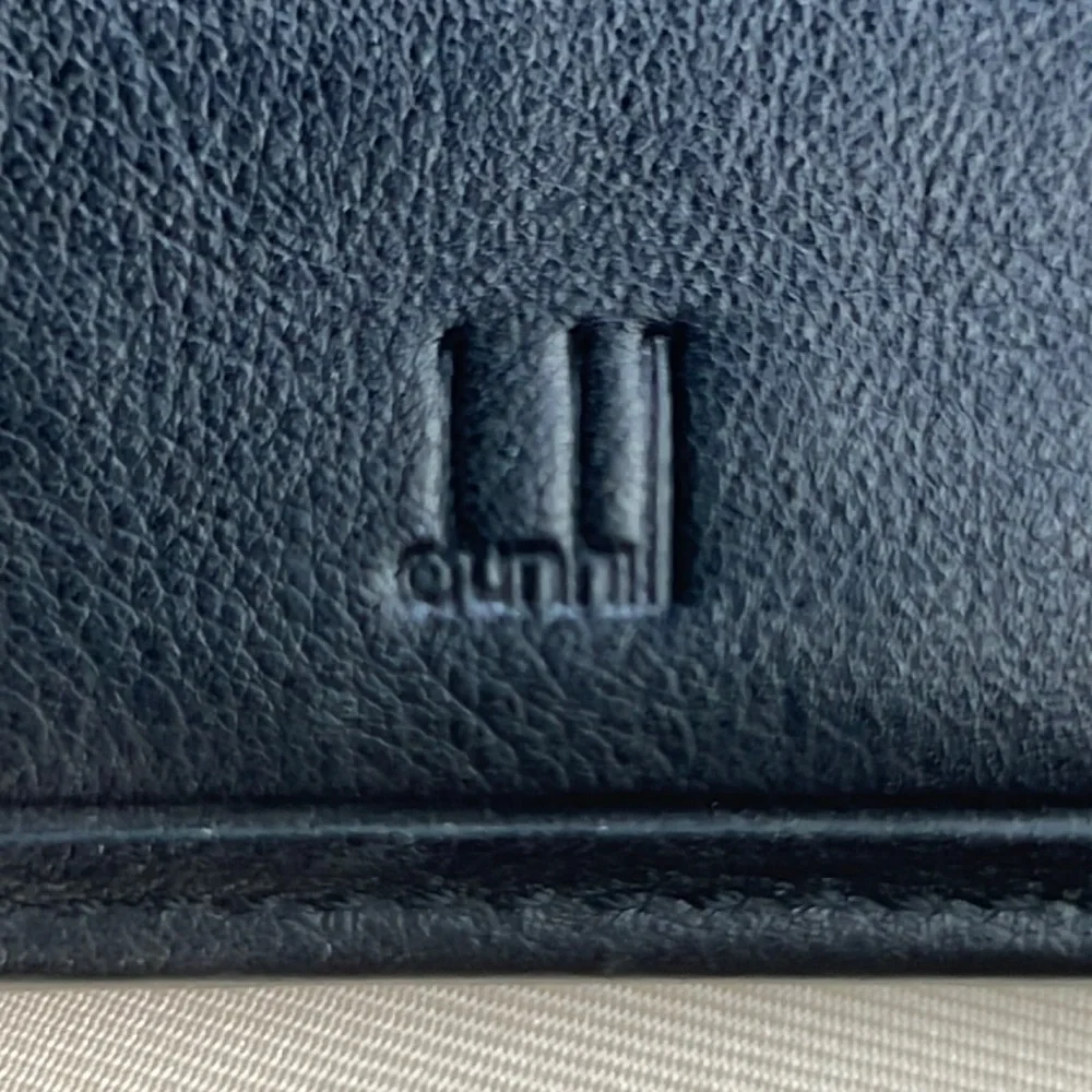 Auth. Dunhill Black Leather Long Bifold Wallet Card Bill holder Roomy Heavy duty